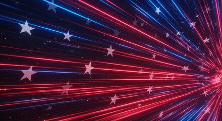 Obraz premium Abstract patriotic design; vibrant stars and stripes; glowing American flag