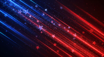 Fototapeta premium Abstract patriotic design; vibrant stars and stripes; glowing American flag