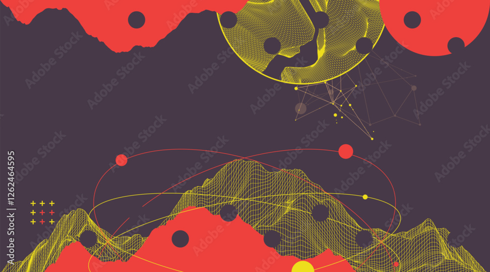 Poster trendy abstract wireframe background. modern science or technology art elements. surface illustratio