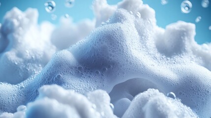 Abstract soap suds in water, bubbles background, close-up. Use product demonstration