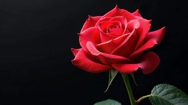 4k frame of one beautiful red rose on dark background