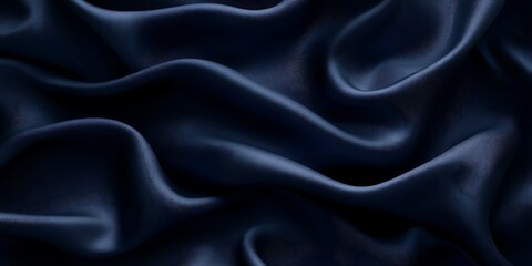Obraz premium Dark blue satin fabric texture, soft waves, close-up, textile background