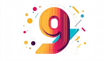 Obraz premium Colorful Geometric Flat Digit 9 Vector Isolated on White