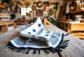Closeup of Palestinian Keffiyeh Scarf with Intricate Patterns Traditional Fabric isolated on transparent. PNG.