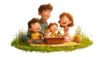 Parents Day PNG file featuring a picnic scene with a happy family, isolated on white background