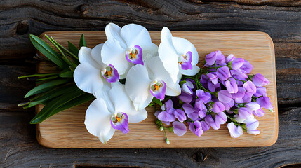 Fototapeta premium minimalist white orchid and sweet pea bouquet