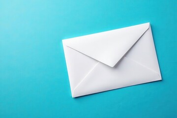Crisp white envelope, textured blue backdrop, unopened , secret, white