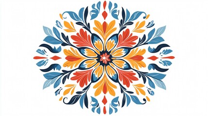 Fototapeta premium Vibrant Geometric Red Blue Yellow Rounded Floral Pattern Design