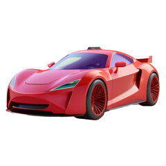 Red Sports Car with Shiny Finish 3D Cartoon Style Illustration on White Background 