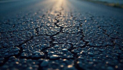 Dark, coarse asphalt surface, fine cracks visible , detail, cracked asphalt, crack