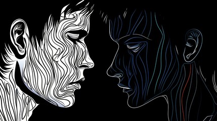 Expression of inner turmoil through line art depicting depression, anxiety, and loneliness