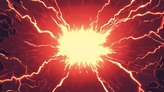 Blank red comic-style background featuring thunder lightning bolts for a dramatic dialog or caption setting in the centre