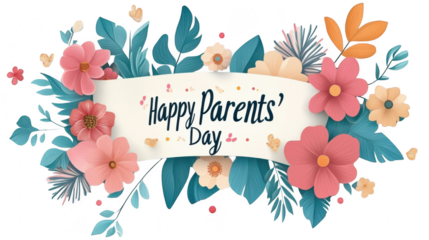 Parents Day PNG file of a banner with Happy Parents Day label, isolated on white background