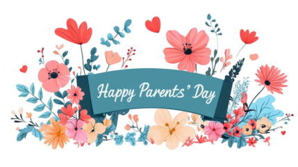 Parents Day PNG file of a banner with Happy Parents Day label, isolated on white background