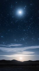 Fototapeta premium Ethereal Moonlit Tranquility: Heavenly Glow Over Serene Nocturnal Landscape and Starry Skies