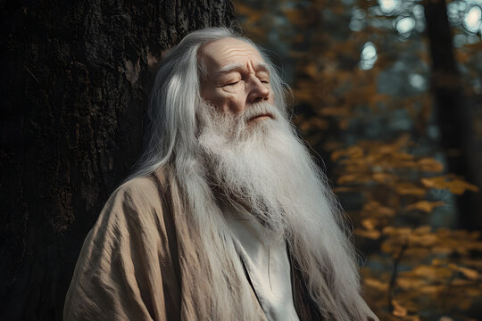 Archetypal Wise Old Man in Mystical Forest Setting  