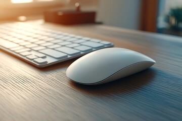 Modern Wireless Keyboard and Mouse on a Wooden Desk