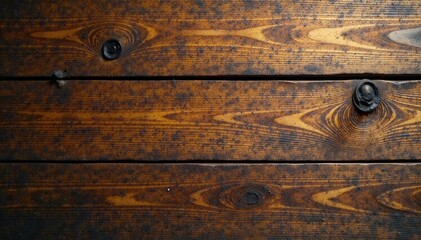 Deep brown stained planks, showing significant wear, grungy feel , distressed, planks