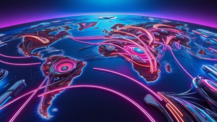 Highly Detailed 3D Render of a Futuristic Cityscape at Dusk isolated on transparent. PNG.