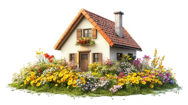 Parents Day PNG file of a cozy family home surrounded by nature, great for flyers, website graphics, and home decor prints, isolated on white background