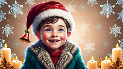 Festive Illustration of a Young Boy Celebrating with a Christmas Tree isolated on transparent. PNG.