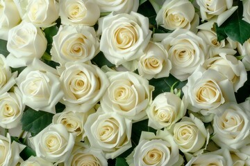 Natural floral background with bouquet of white roses. High definition photo