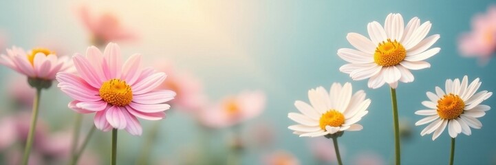 Obraz premium Delicate daisy & chamomile blossoms, soft pastel hues, macro, flowers, plant