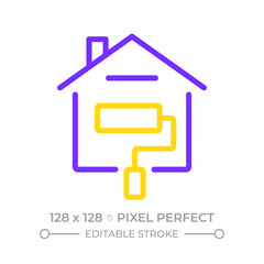 Home improvement pixel perfect two color line icon. House repair, maintenance. Renovation, sustainability. Bicolor outline symbol. Duotone linear pictogram. Isolated illustration. Editable stroke
