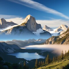 Serene and Majestic Mountain Landscape with a Clear Sky and Tranquil Waters isolated on transparent. PNG.
