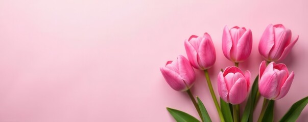 Naklejka premium Delicate pink tulips against soft pink and white backdrop , nature, background