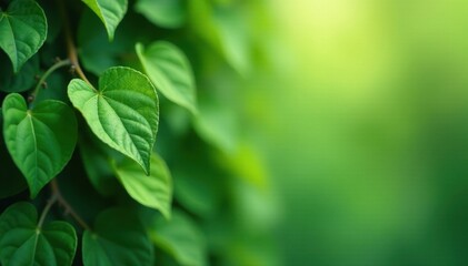 Obraz premium Delicate spring vine leaf, light green, climbing wall Soft focus , green, photography