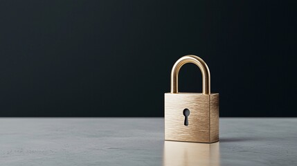 Naklejka premium Golden padlock on smooth surface with shadow against dark backdrop