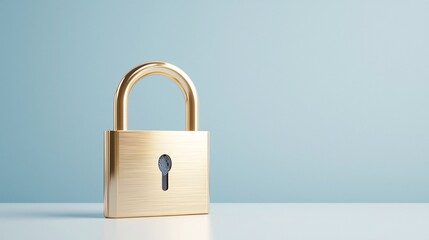 Fototapeta premium Golden Padlock on a Smooth Surface with Blue Background