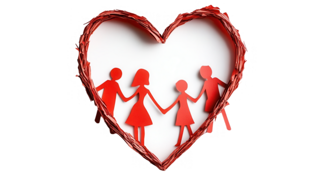  Parents Day PNG file of a family holding hands in a heart-shaped boundary, suitable for greeting cards, t-shirt designs, and wall art, isolated on white background - Powered by Adobe