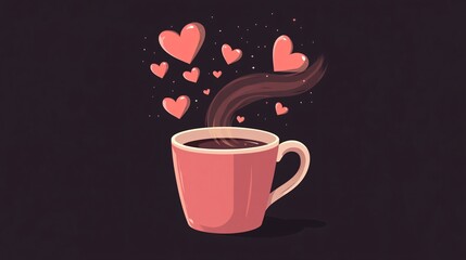 Cup of Coffee with Love Hearts as Smoke or Steam