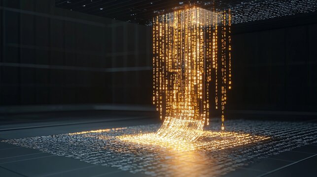 Stream of Digital Data Flowing from a Source in 3D Space