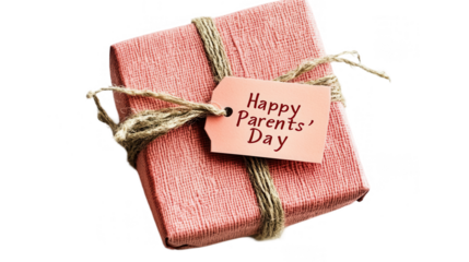 Parents Day PNG file of a gift box with ‘Happy Parents Day’ label, ideal for invitations, social media posts, and printable stickers, isolated on white background