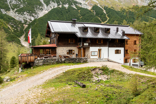 Halleranger hut in Tyrol, Austria on Karwendel Hohenweg