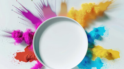 Explosion of Colorful Powder with Empty White Bowl for Creative Projects and Backgrounds