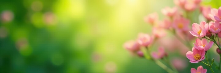 Fototapeta premium Blurred green and pink bokeh, abstract spring vibe, green, soft