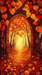 Autumnal Archway: A Path Through Golden Leaves