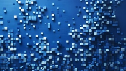 Fototapeta premium An abstract textured blue background scattered with varying shades of 3D cubes, creating a dynamic and abstract visual effect