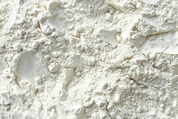 Photo of White fine flour powder macro texture. Image illustrated food for advertisement