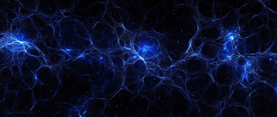 Naklejka premium Glowing blue neural networks illustrate the vast interconnectedness of stars and galaxies in the cosmos