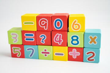 Math number colorful on white background, education study mathematics learning teach.