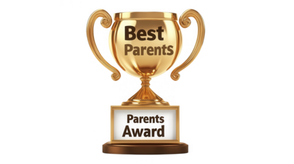 Parents Day PNG file of a golden trophy for Best Parents Award, isolated on white background