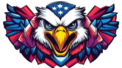 Fototapeta premium Fierce American Eagle with Bold Colors and Patriotic Design Featuring Stars and Stripes in Vibrant Detail and Artistic Flair