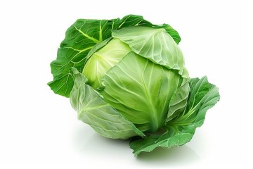 Fototapeta premium Fresh green cabbage on white background. Artificial intelligence image