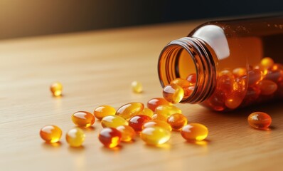 Amber vitamins spilling from a bottle