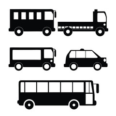 Collection of Black and White Transport Vehicle Silhouettes